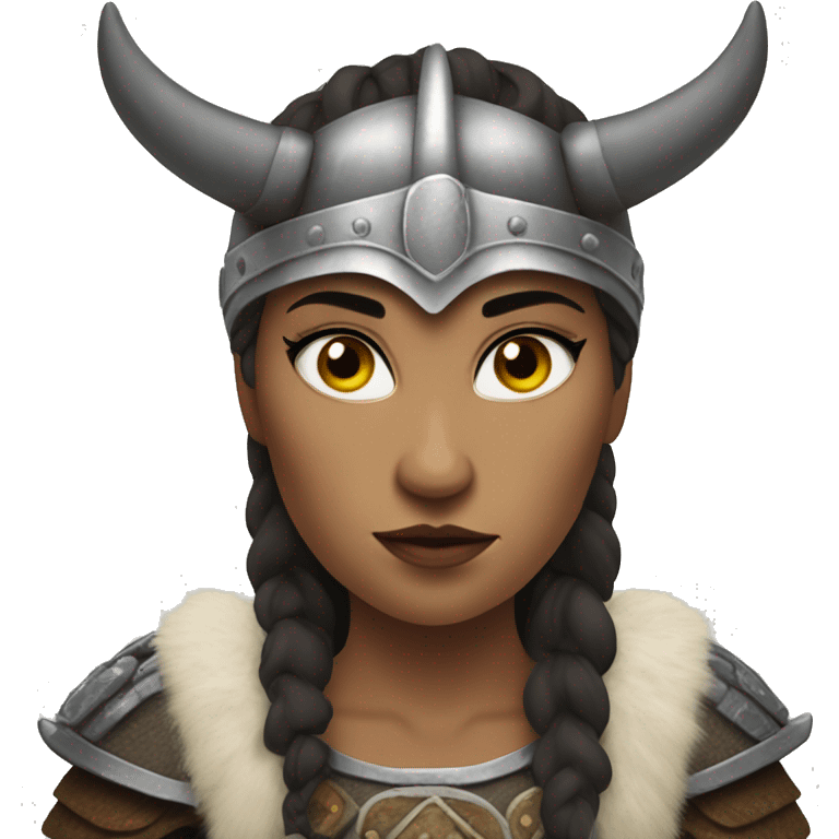 Viking woman with dark hair and viking horns on helmet and looks like Brunhilda emoji