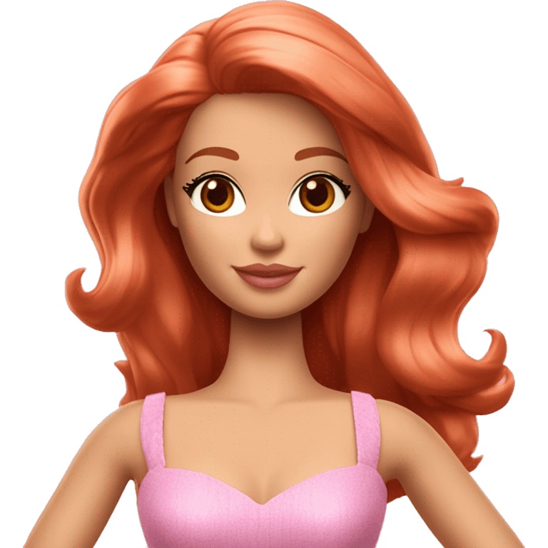 Fait une barbie avec un haut rose des tâches de rousseurs et des cheveux très roux  emoji