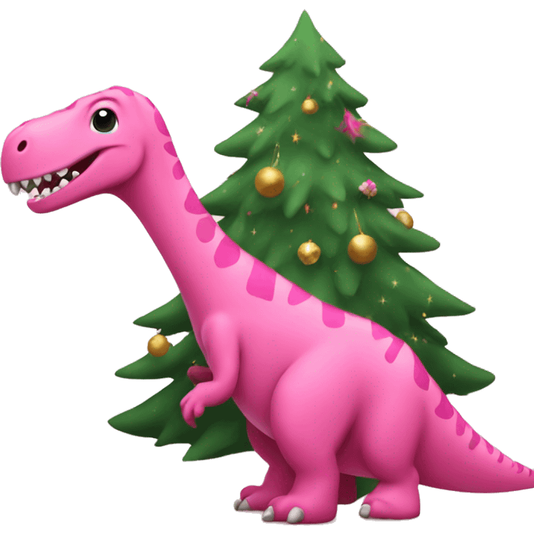 Pink dinosaur with new year tree emoji