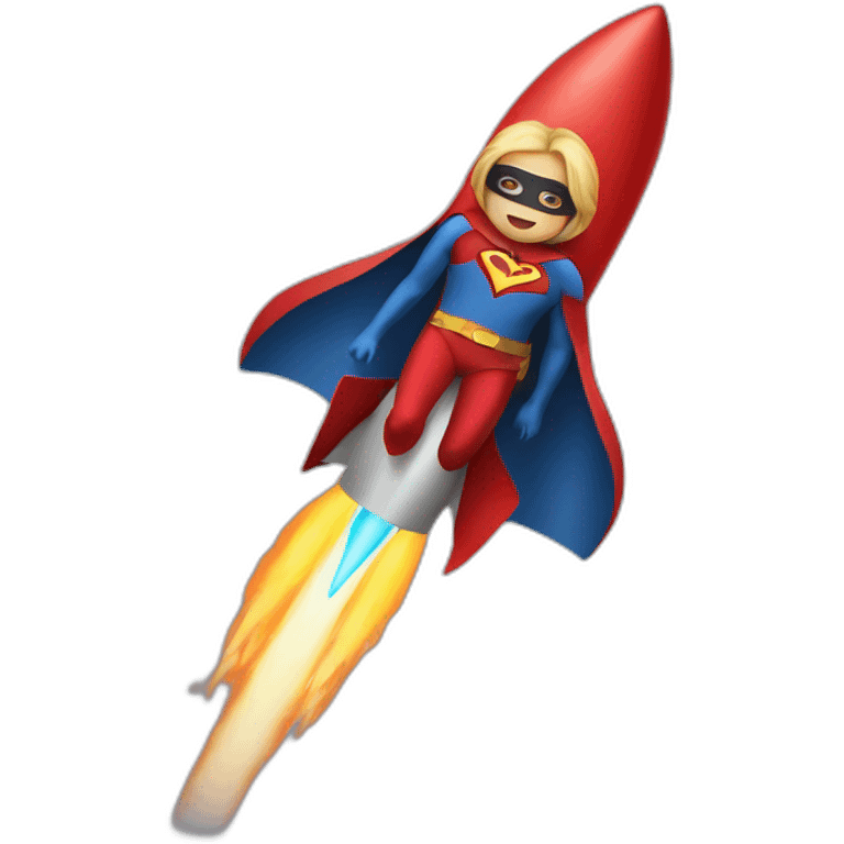 person dressed with a superhero cape riding on a rocket emoji