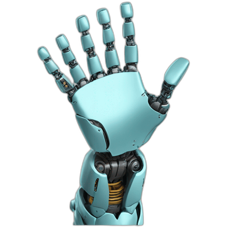 Robot hand high-fiving human hand emoji