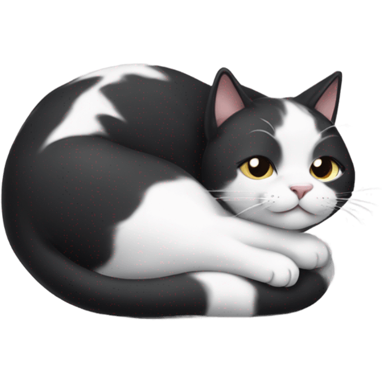 Black and white cat sleeps on his back emoji