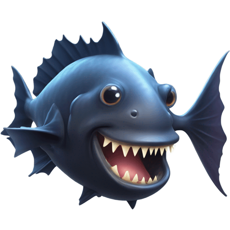 Anglerfish with a glowing lure hanging from its forehead, sharp teeth, and big eyes. emoji