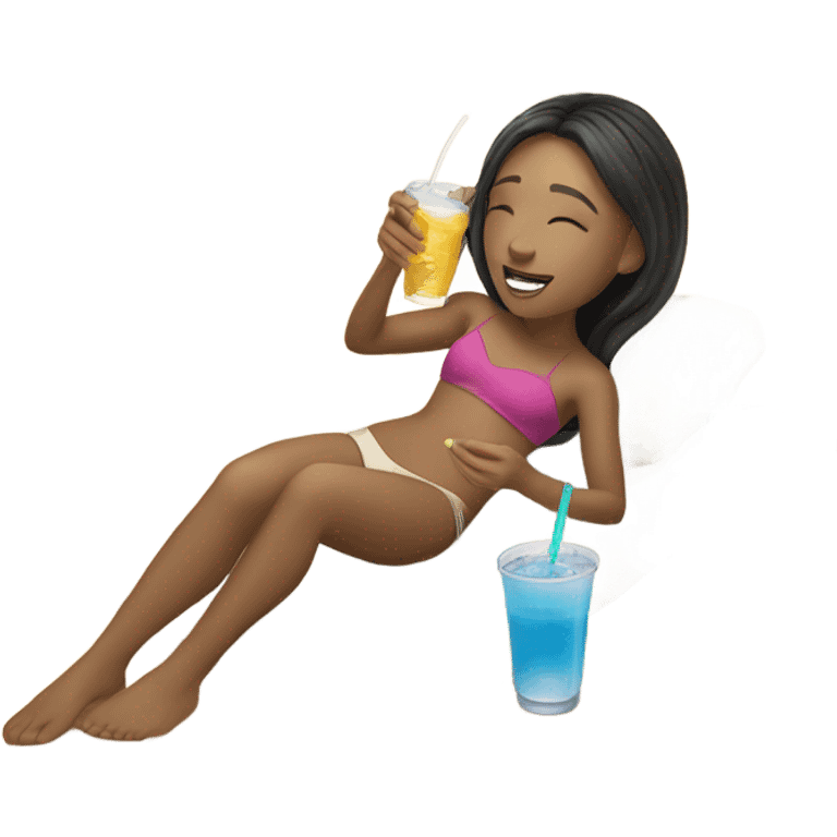 Light skinned Girls laying at the beach with a drink in her hand emoji