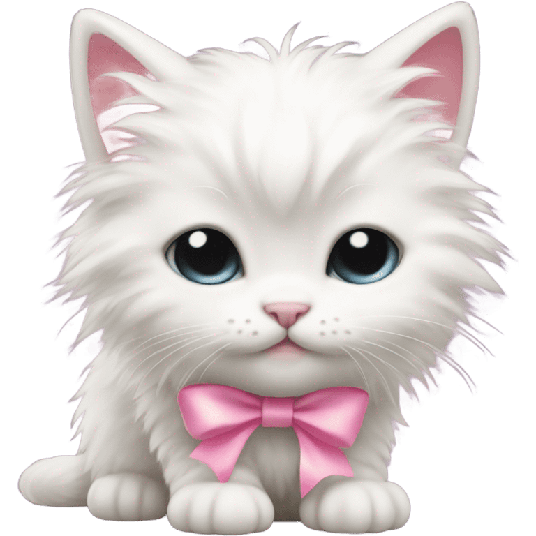 Fluffy white kitty rococo with pink bow emoji