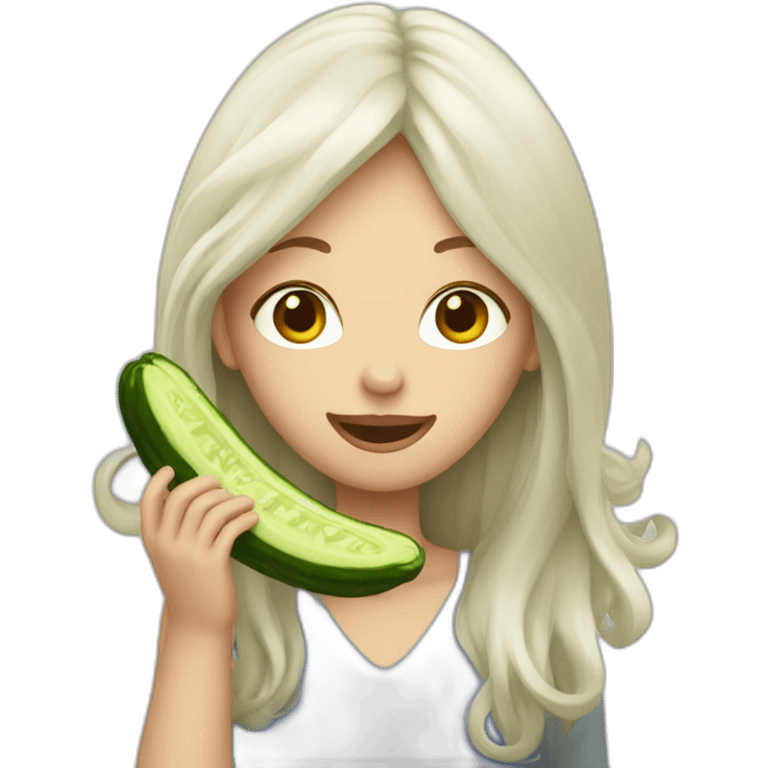 white long hair woman eating pickles emoji