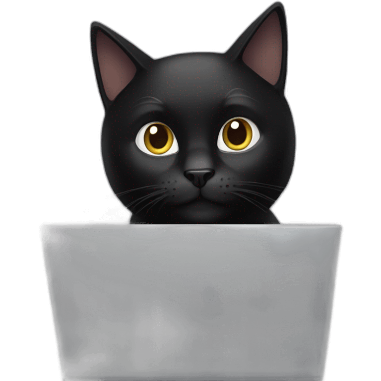 black cat using computer emoji