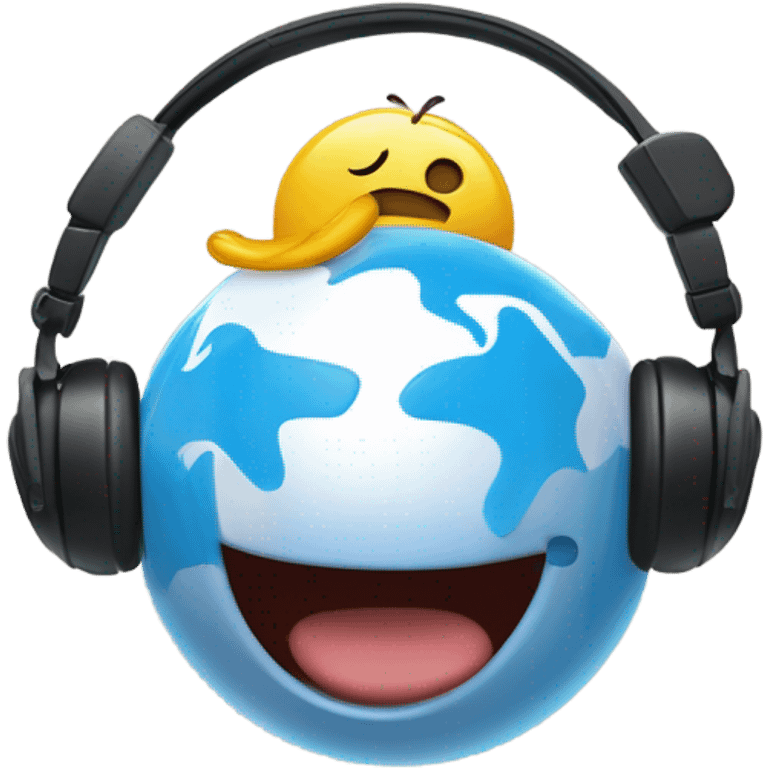 crea un moji feliz escuchando musica con un mando de play y pensando en un balon de futbol emoji