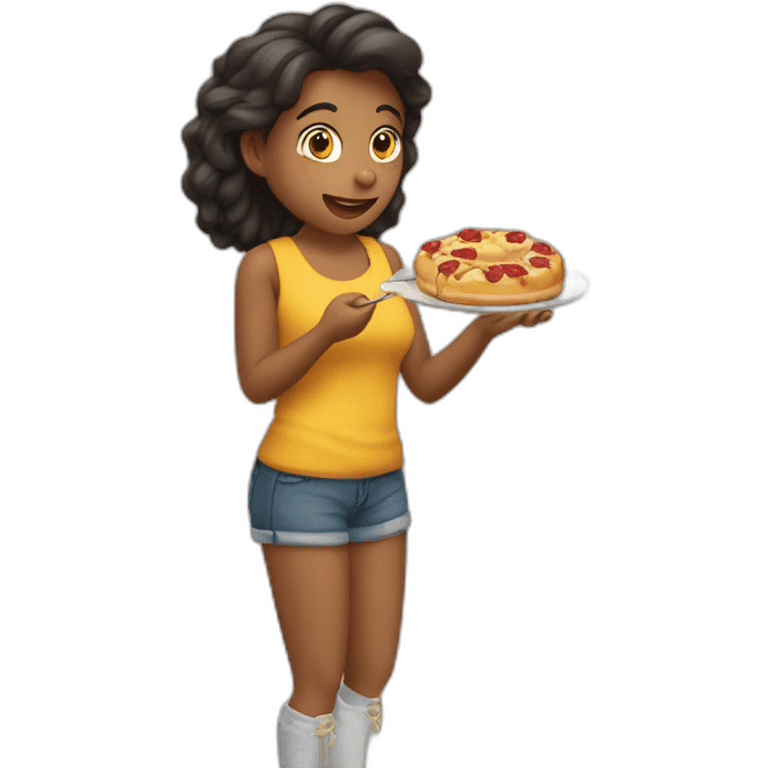 mulher comendo uma roscquinha de polvilho emoji