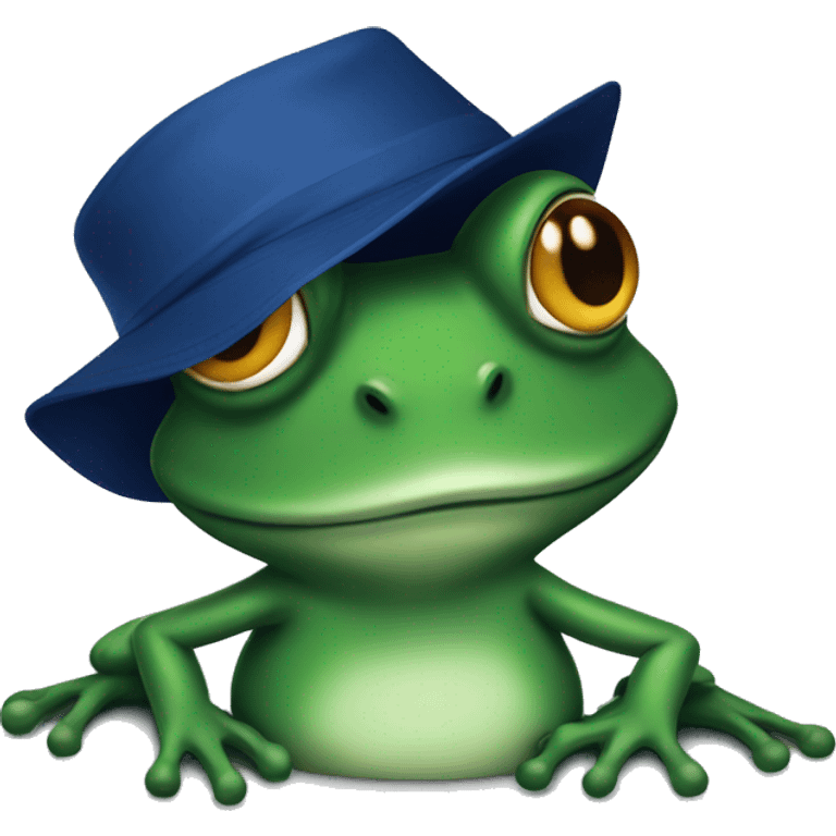 Frog head wearing dark blue bucket hat emoji