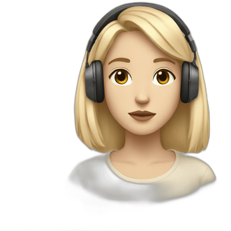 Lo-fi girl with blonde hair and in bose beige headphones  studing emoji