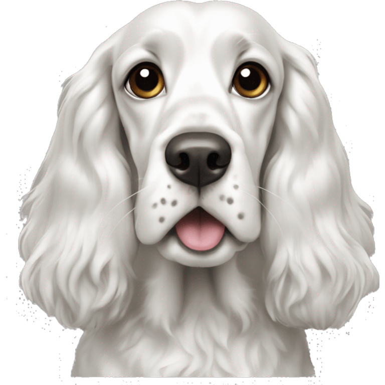 black and white english cocker spaniel with nose spots and open mouth emoji