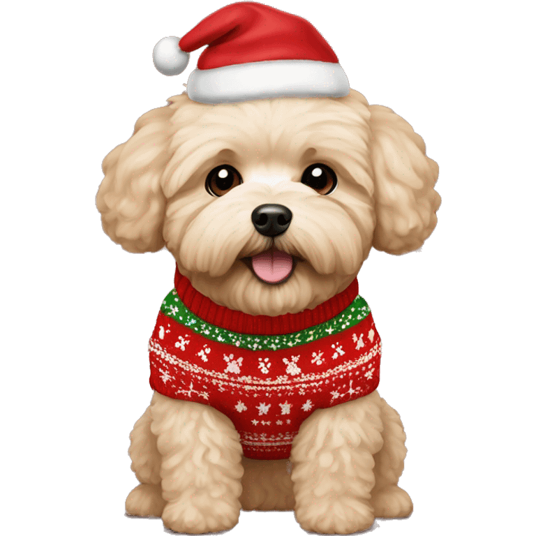 Maltipoo wearing Christmas sweater  emoji