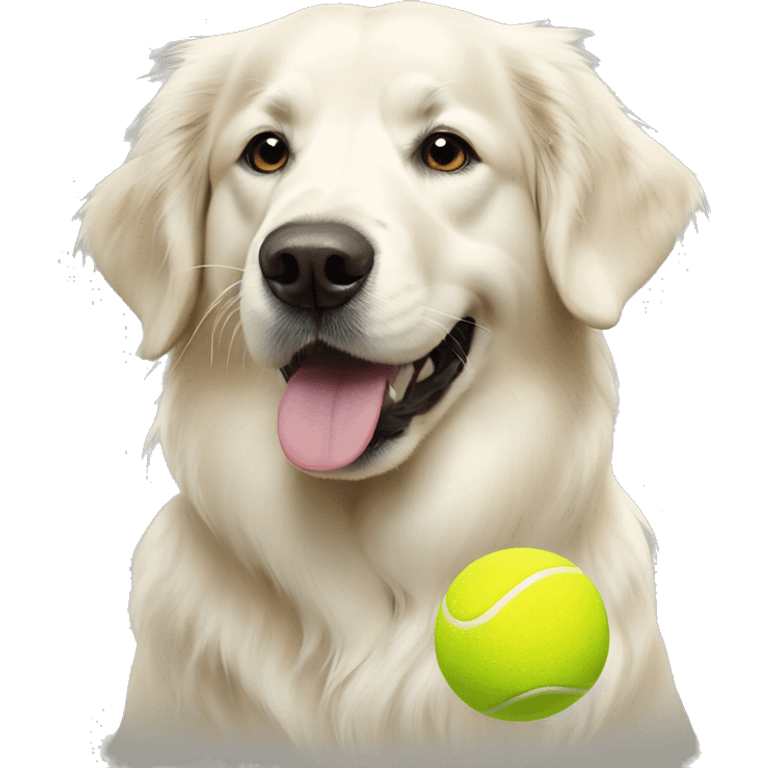 white golden retriever with tennis ball emoji