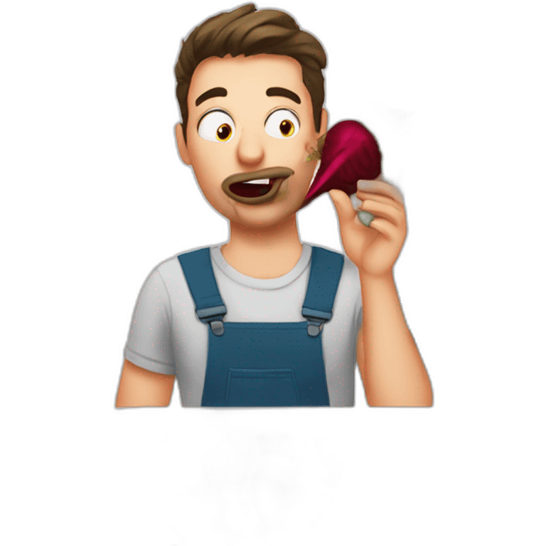 Man is licking beetroot emoji