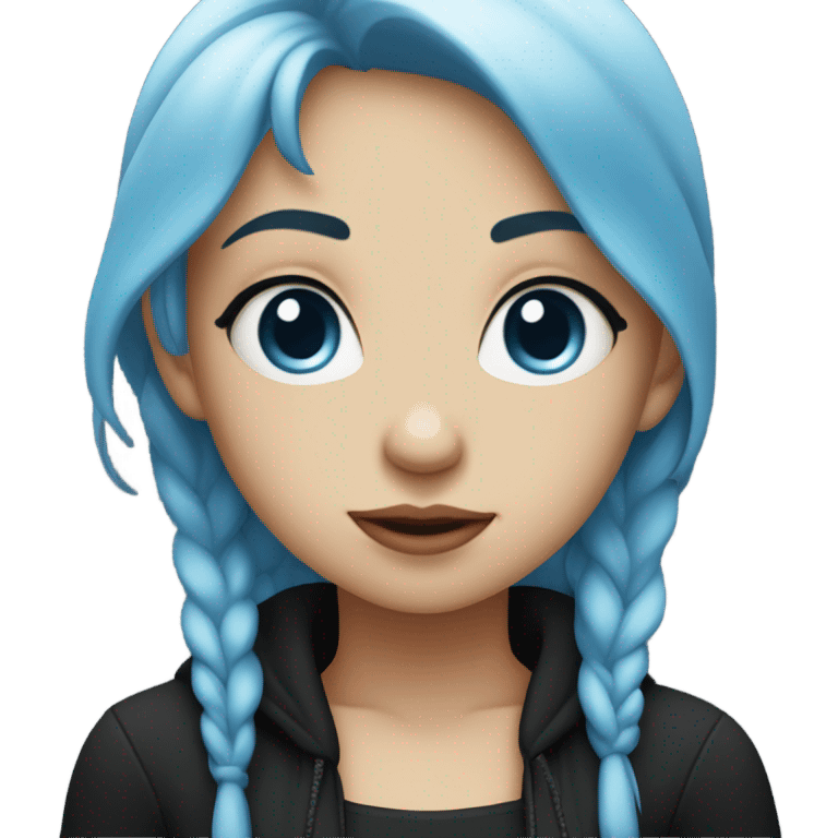 white skin girl with blue hair in black clothes thinking emoji