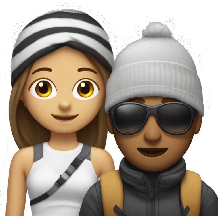 girl wearing ski mask while boyfriend in the back emoji