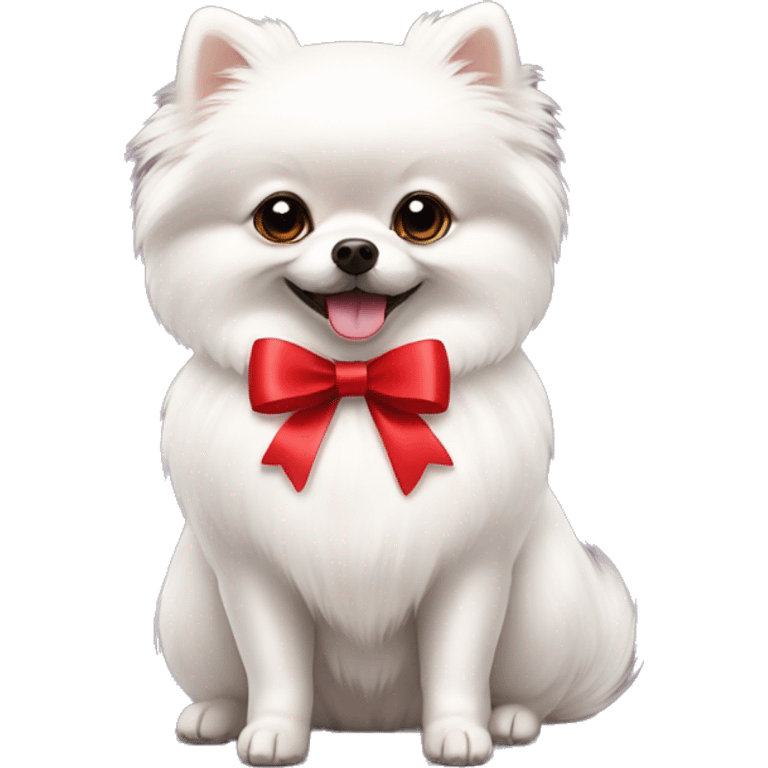 White Pomeranian with red bow ribbon emoji