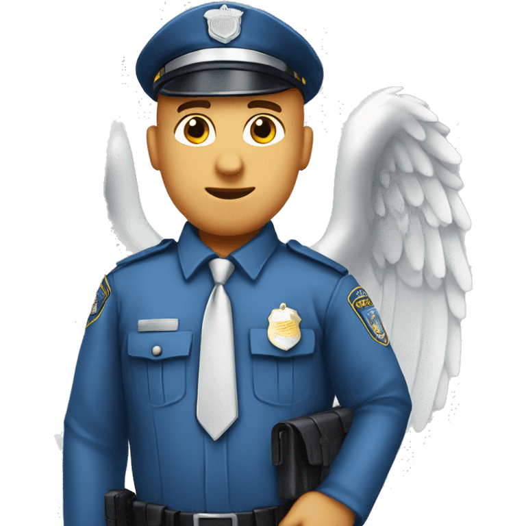 A WHITE Police man bald with blue uniform and cap with Big ANGEL WINGS emoji