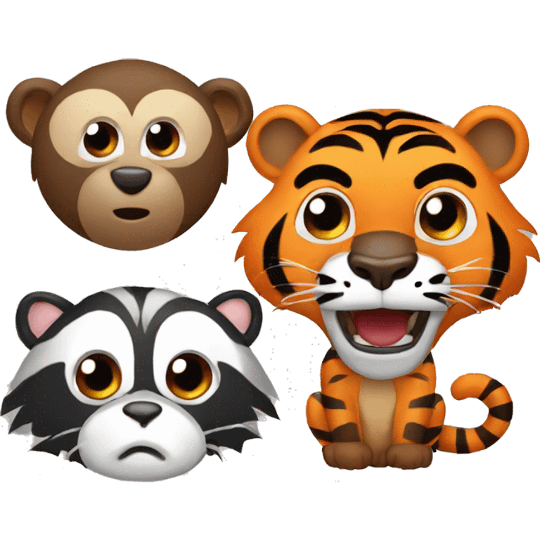 Tiger, racoon and monkey  emoji