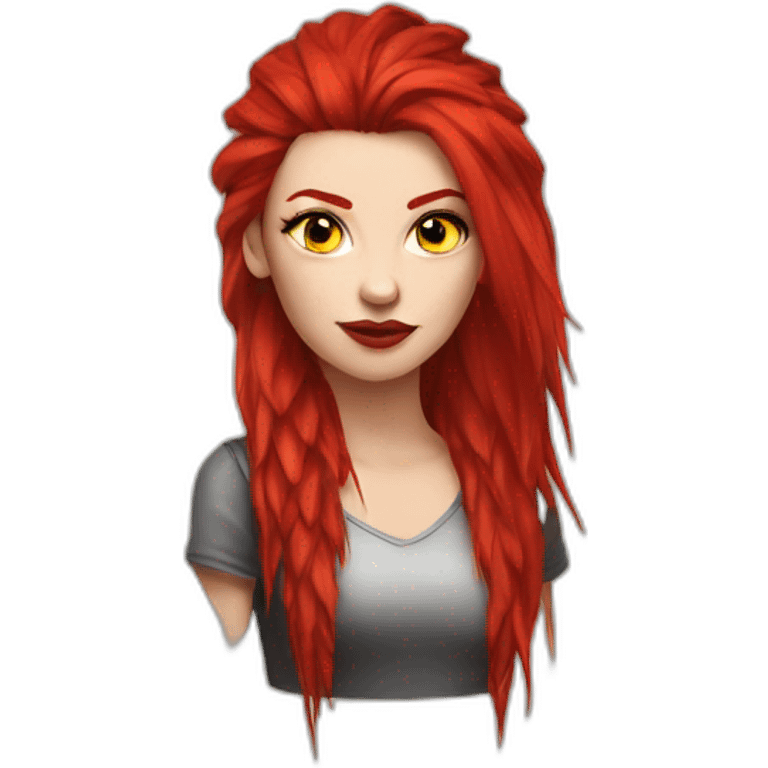 A Woman With Long Spiky Red Hair And Red Make Up. Yellow Eyes. Punk. emoji