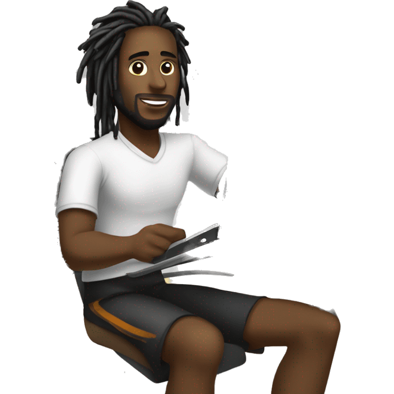 Black-guy-with-dreads-wearing-black-trackstuit-sitting-down-on-chair facing-foward-focused-on-laptop-computer- emoji