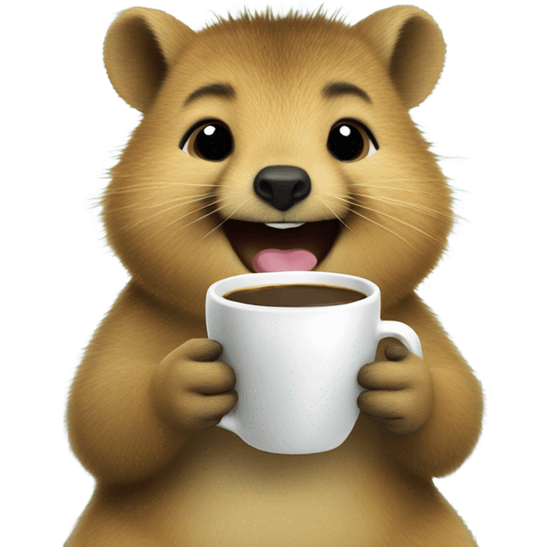 Happy Quokka drinking coffee emoji