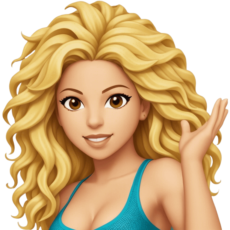 Cinematic Realistic Shakira Portrait Emoji, depicted as a dynamic charismatic pop icon with energetic movement and expressive features, rendered with vibrant textures and dynamic modern lighting that captures her global appeal. emoji