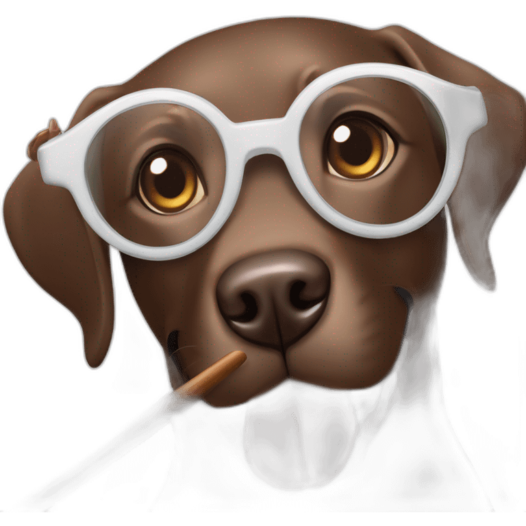 Labrador Retriver chocolate color whit a magic wand and glasses emoji