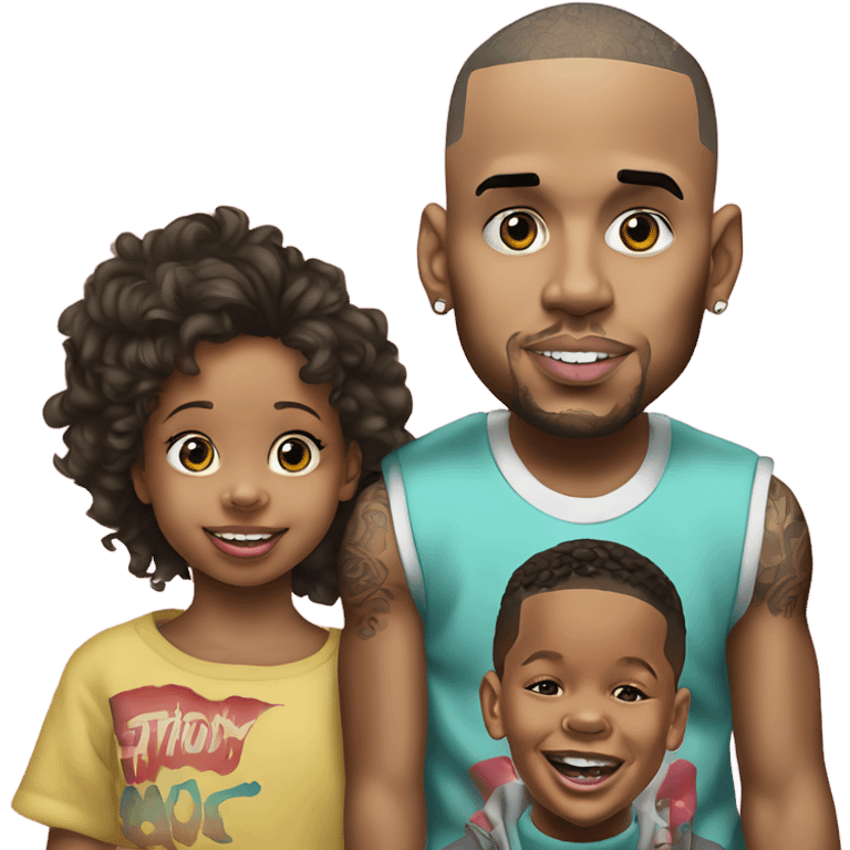 Hyper Realistic Chris Brown with daughter Royalty, son aeko emoji