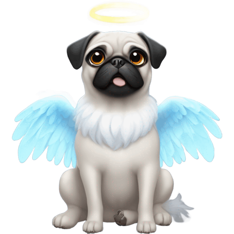 Black Pug with angel wings and halo emoji