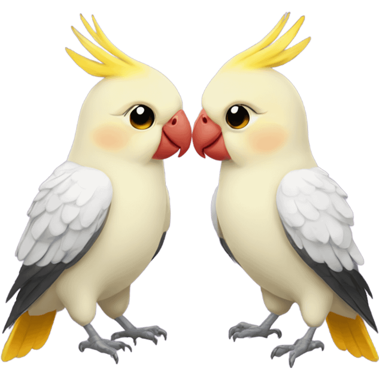 two cockatiel birds holding hands emoji