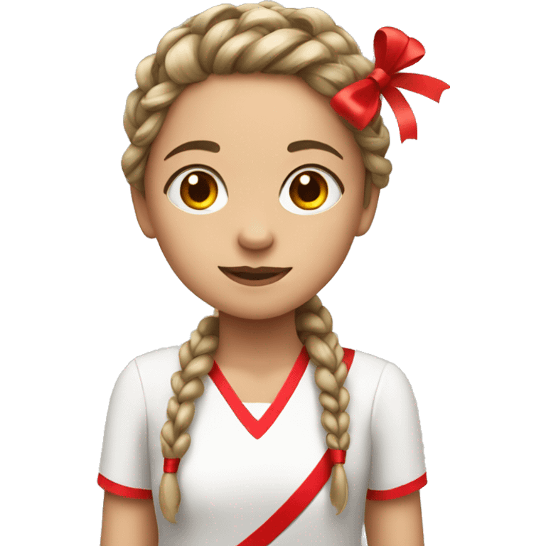  girl with braided hair and a red ribbon emoji