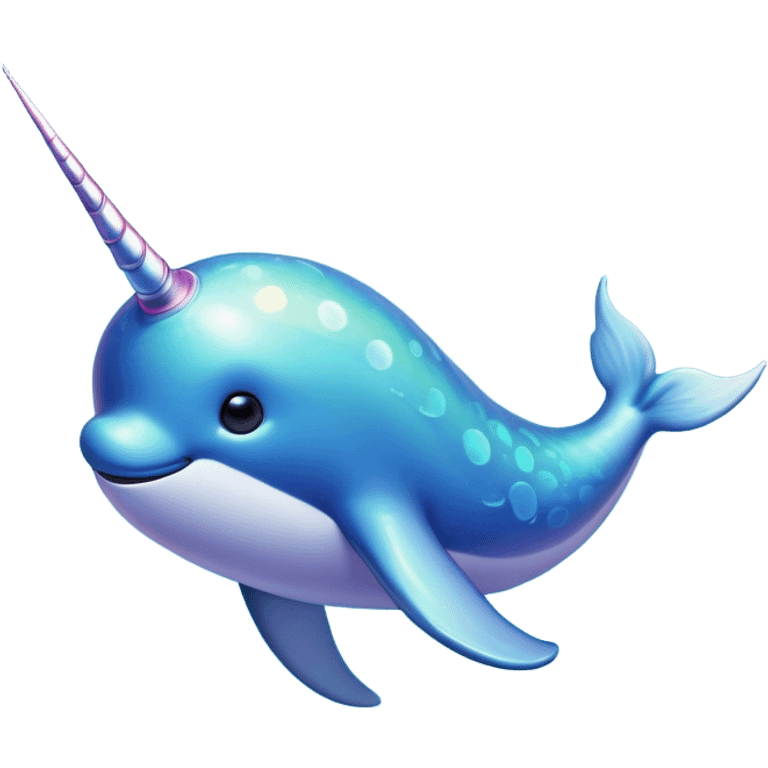 Cinematic Noble Narwhal Portrait Emoji, Poised and regal, with a sleek, iridescent body and a distinctive spiraled tusk, deep-set soulful eyes reminiscent of the ocean depths, Simplified yet sharp and sophisticated features, highly detailed, glowing with a soft, mystical glow, high shine, intelligent and enigmatic, stylized with an air of mythical allure, focused and graceful, soft glowing outline, capturing the essence of a watchful and confident sea unicorn that feels as though it could step out of the screen with effortless authority! emoji