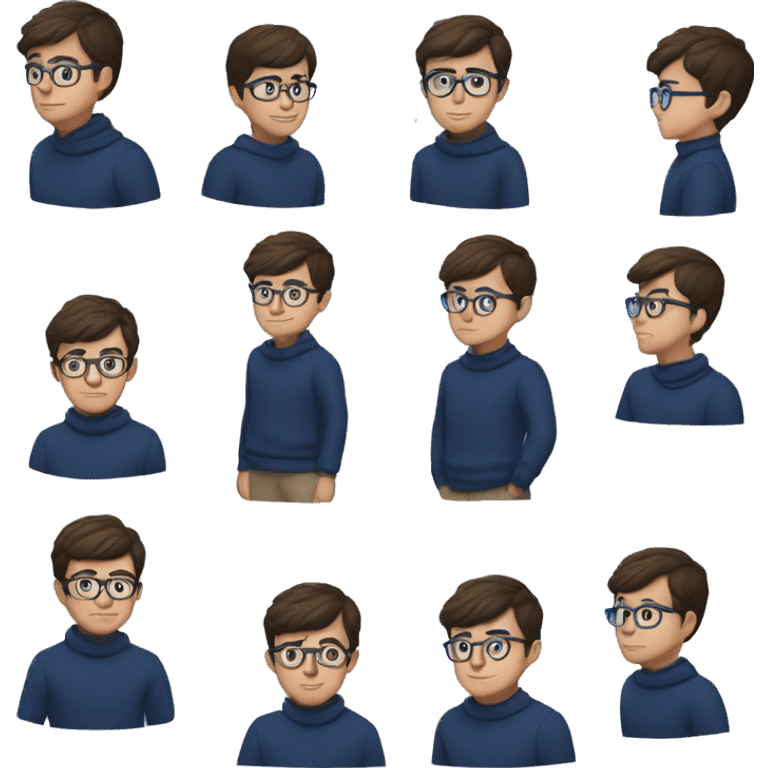 winter, christmas, young boy, short  brown hair, brown eyes, hispanic, dark blue sweater, full body, blue glasses emoji