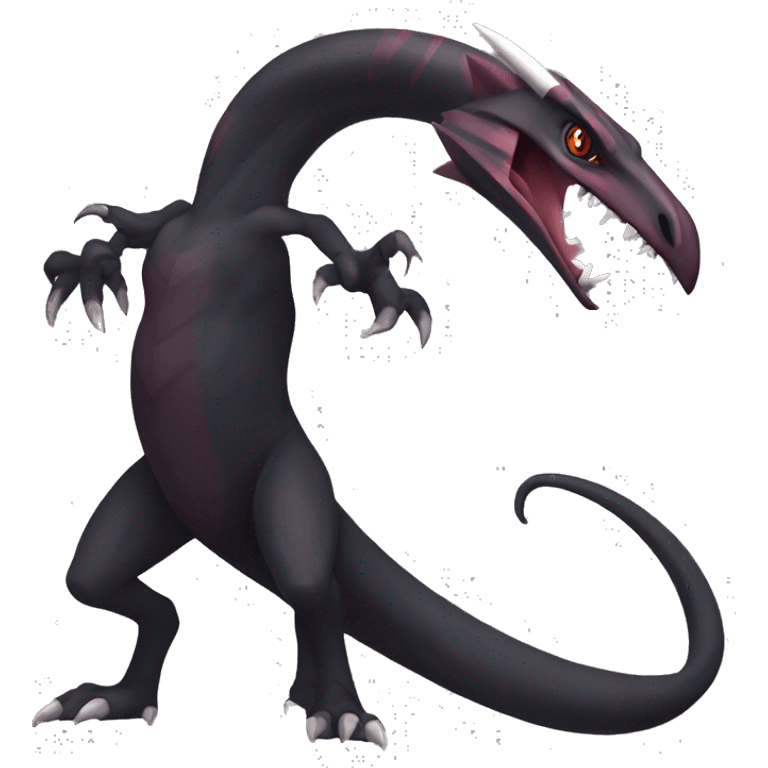 cool edgy modern black and maroon Dark-type nargacuga Salazzle Nargacuga Salandite Raptor-Pokémon full body emoji