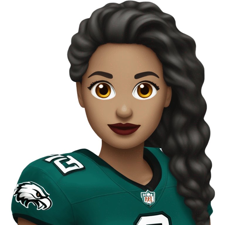  White skin female dark hair red lips wearing Philadelphia Eagles jersey emoji