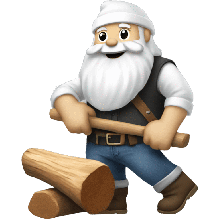 white Santa chopping wood with an ax wearing jeans emoji