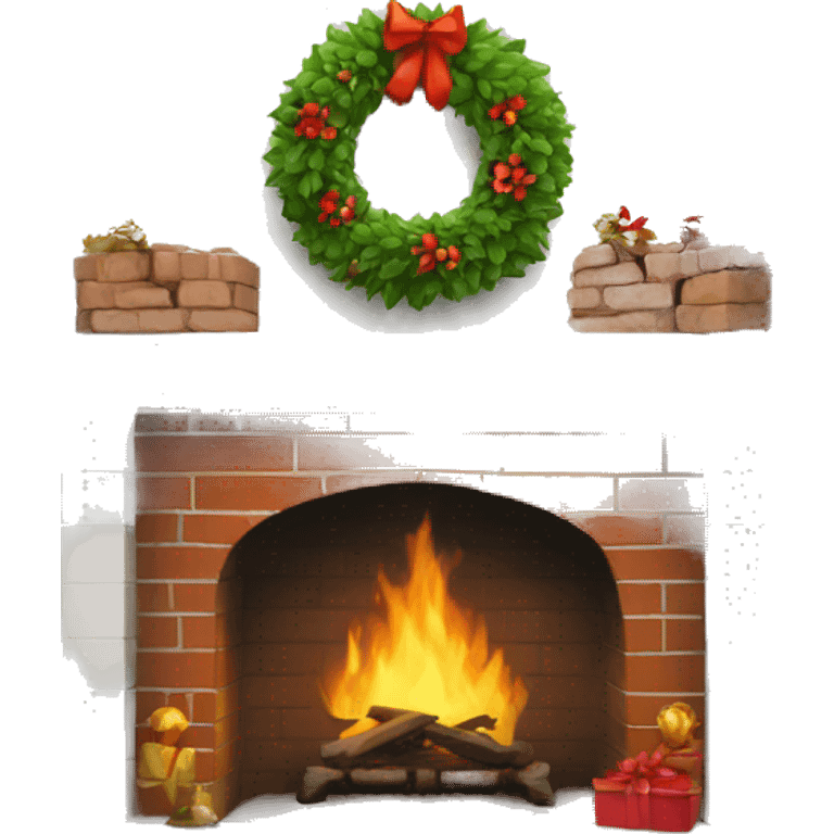 Brick Fireplace with wreath  emoji