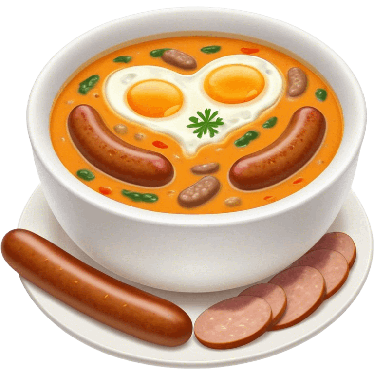 Cinematic Realistic ≈ªurek Soup Dish Emoji, depicted as a tangy, creamy rye soup with sausage and egg rendered with detailed textures and warm, comforting lighting. emoji