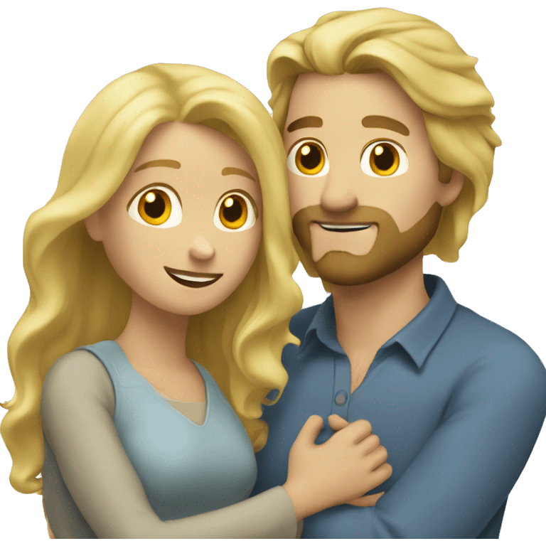 blonde woman, long hair, huging a blonde man with beard, he also has long hair emoji