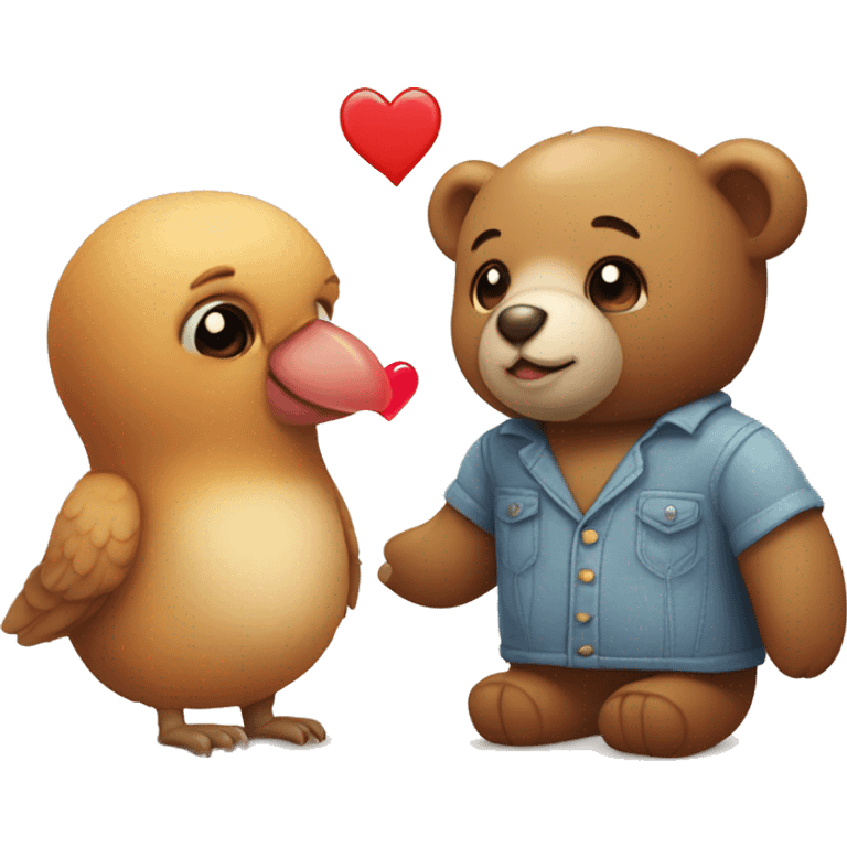 teddy bear and lovebird in love  emoji