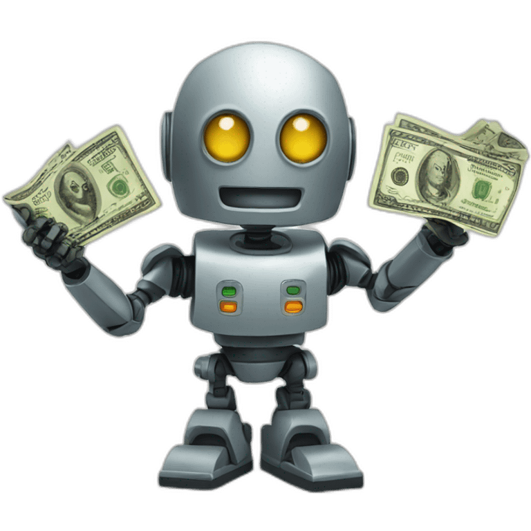 Scary robot holding money emoji