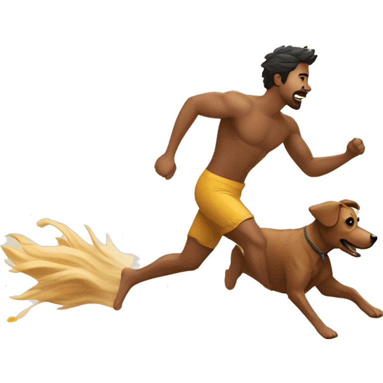 Hombre Corriendo de un perro en la playa emoji