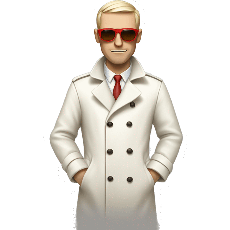 <excerpt>
A white man with real short hair, short mutton shops donning small red tinted sun glasses in a dirty white trench coat, is an alchemist.
</excerpt> emoji