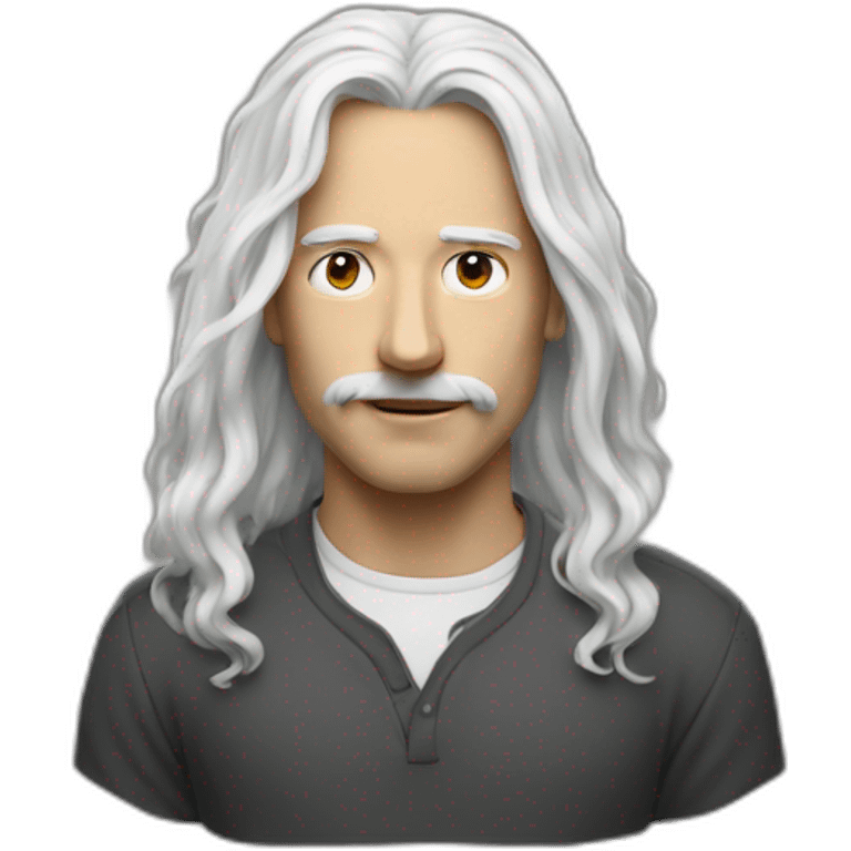 Man with a long withe hair drawing a paint with a pencil emoji