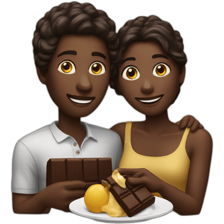 black couple eating chocolat emoji