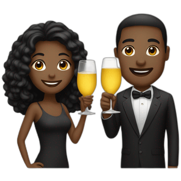 black couple toasting glasses emoji