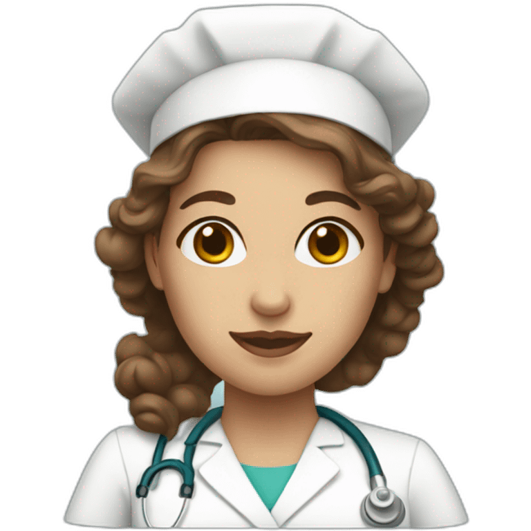 White nurse woman with curly long brown hair emoji