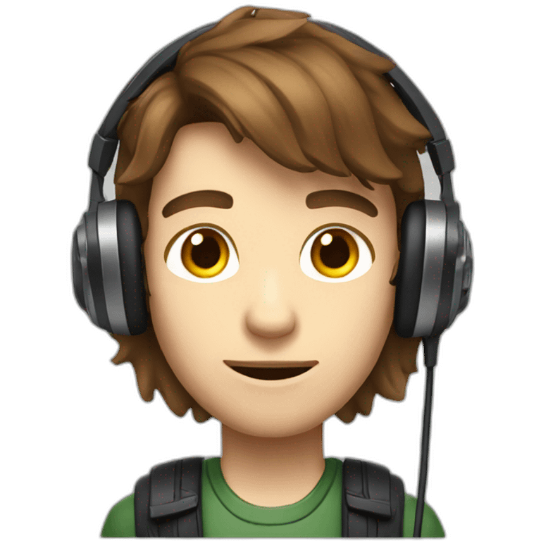 gamer skinny brown hair school boy in gaming headphones emoji